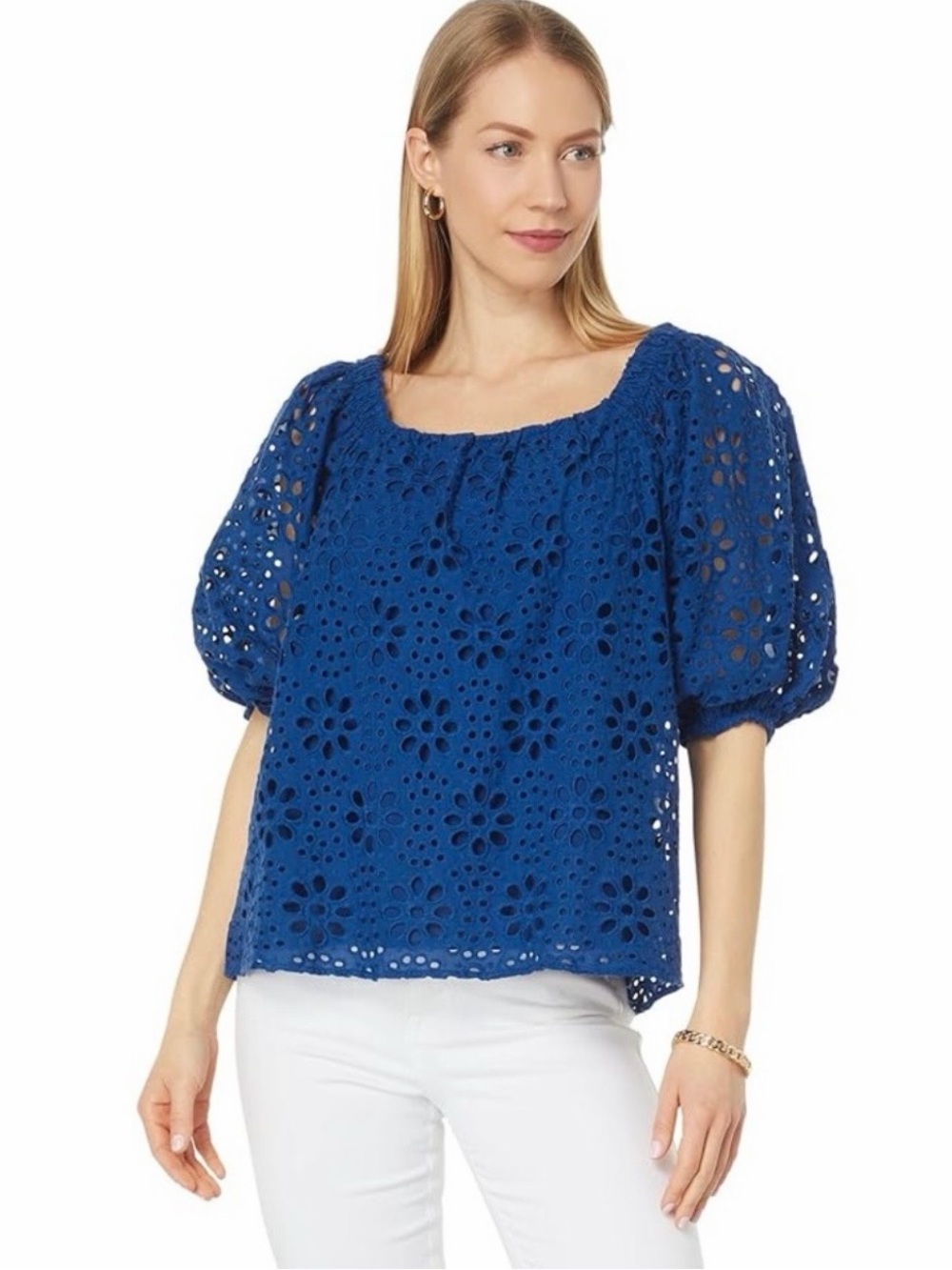 Lilly Pullitzer Kerrigan Top Elbow Sleeves Oyster Bay Navy Fully Lined Medium